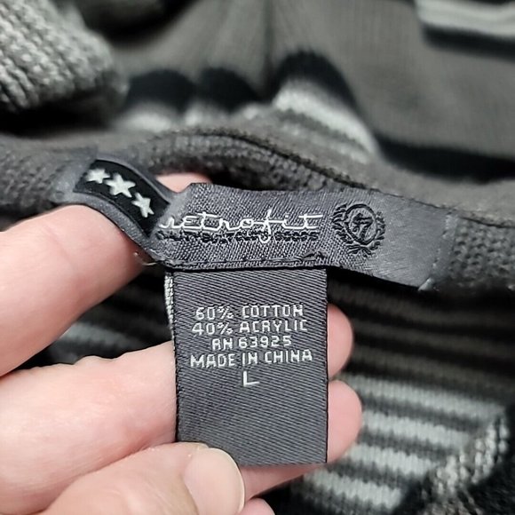 Retrofit Men's Knit Hoodie Hooded Sweater Size Large Gray Blue Striped FLAWED - Picture 13 of 13